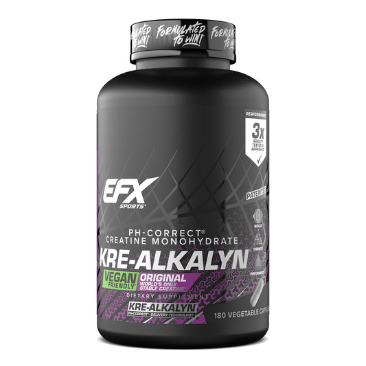 EFX Kre-Alkalyn EFX bottle with capsules for stable creatine support during workouts
