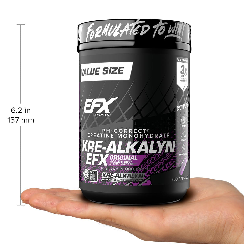 Daily-use scene with Kre-Alkalyn EFX capsules and water.
