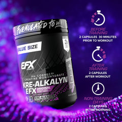 Packaging box of EFX Kre-Alkalyn EFX with supplement details.