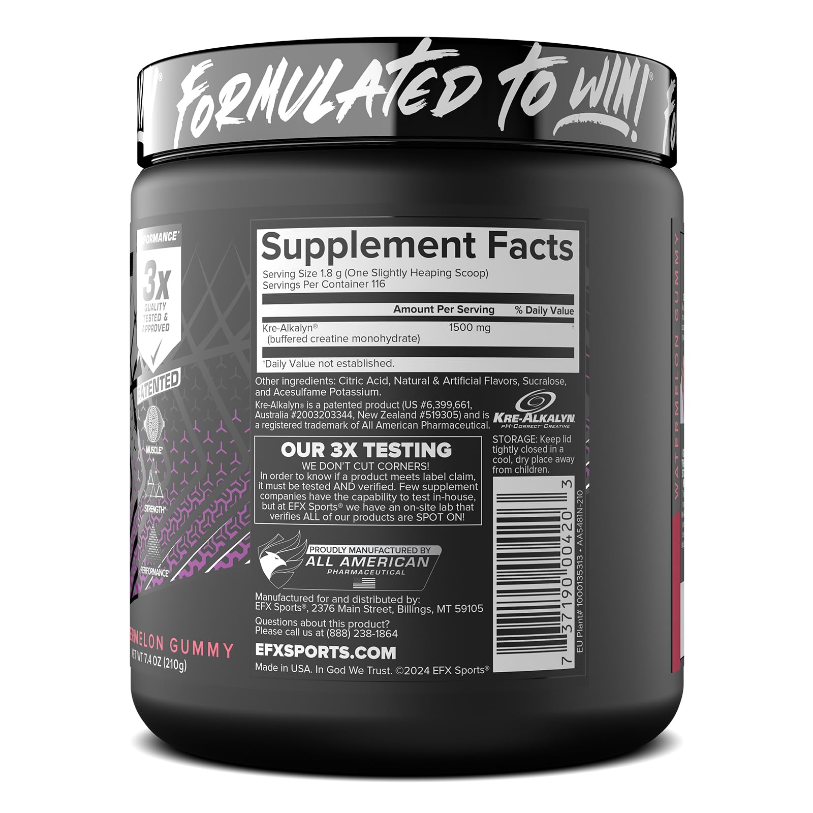 EFX Kre-Alkalyn EFX powder designed for strength, power, and recovery support during intense sessions