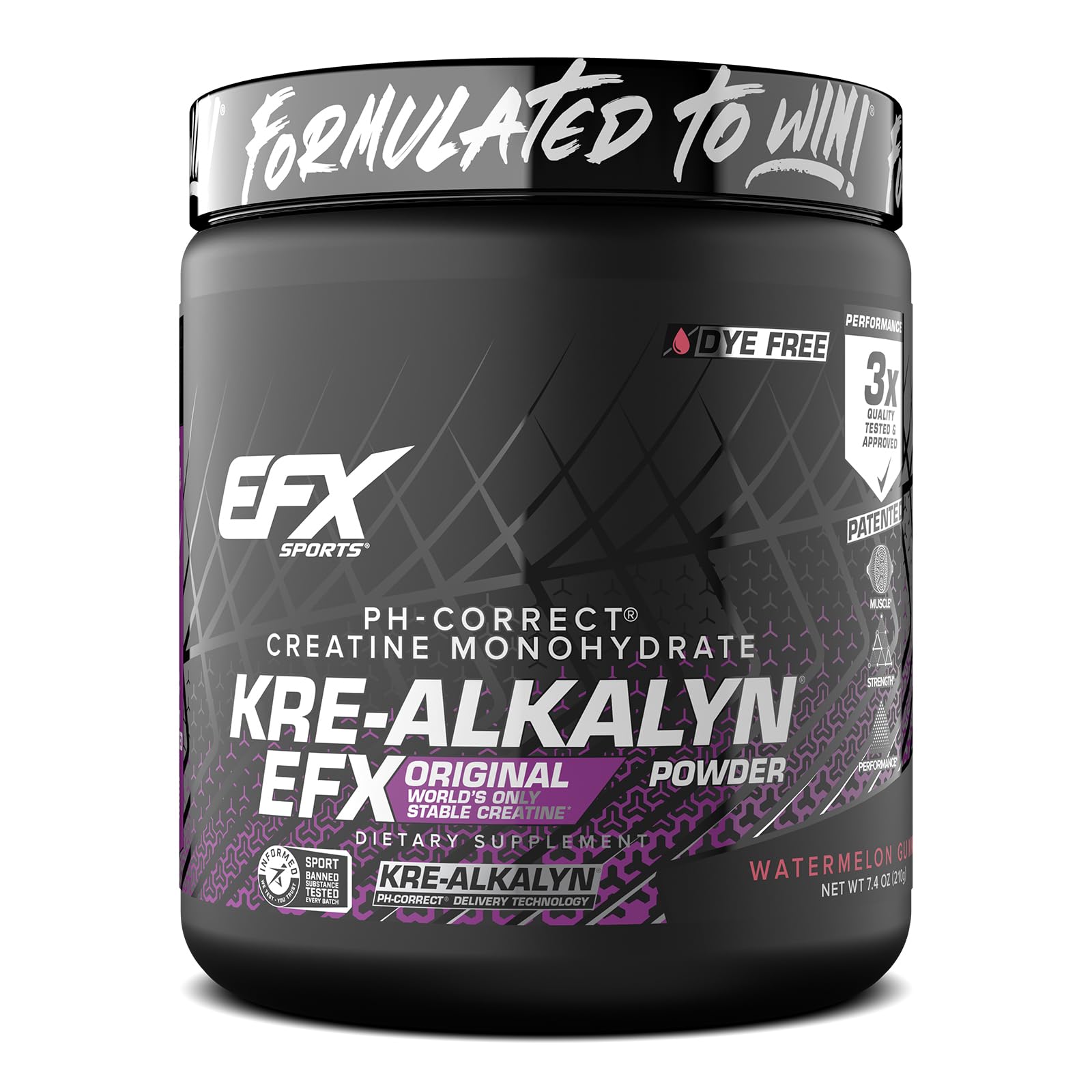 EFX Kre-Alkalyn EFX powder watermelon bottle shown for convenient daily creatine support