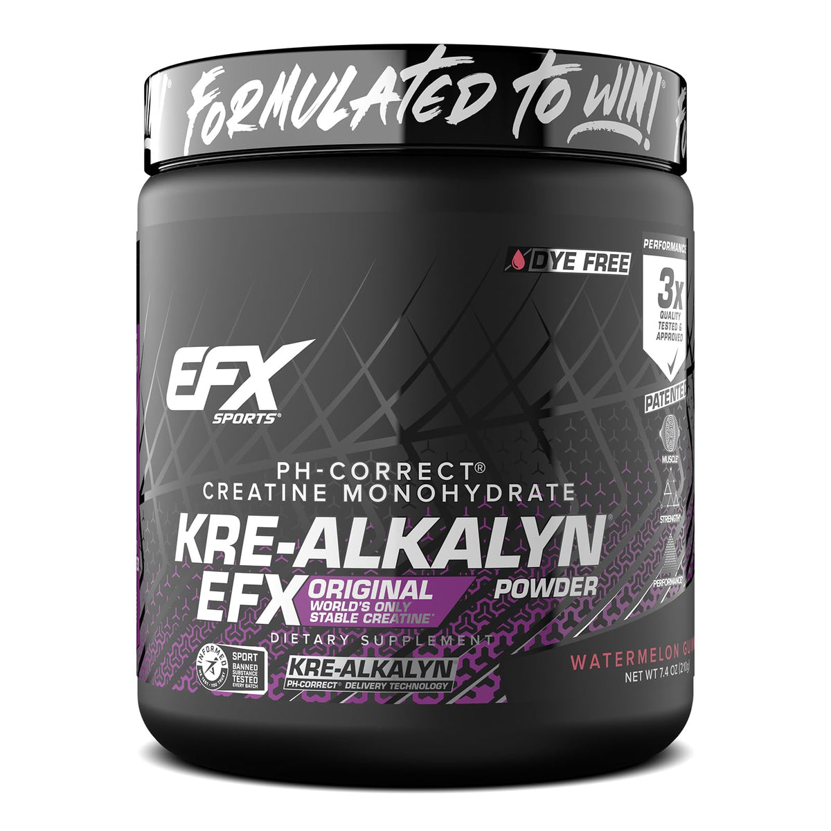 EFX Kre-Alkalyn EFX powder watermelon bottle shown for convenient daily creatine support