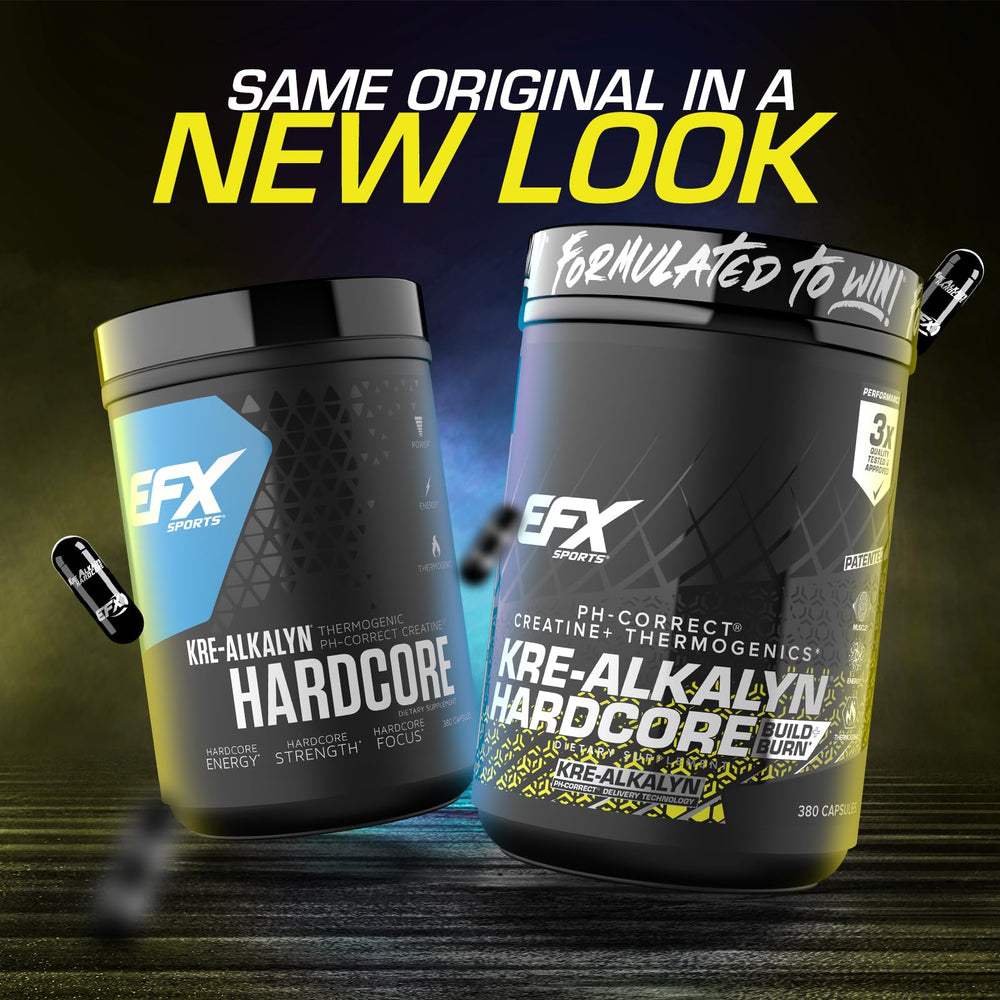 EFX Kre-Alkalyn Hardcore bottle label close-up with pH-correct creatine details