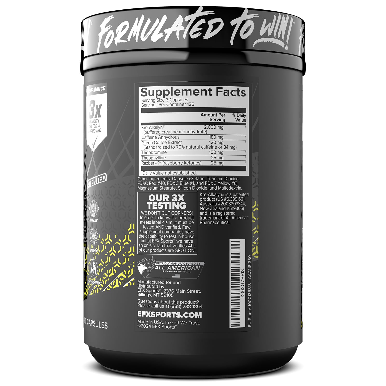 Store-ready display emphasizes 126 servings and 380 capsules value