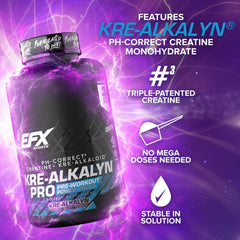 EFX Kre-Alkalyn Pro bottle on gym bag for on-the-go use