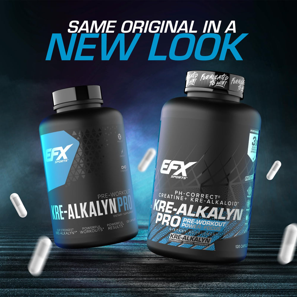 EFX Kre-Alkalyn Pro capsules close-up showing precise dosing