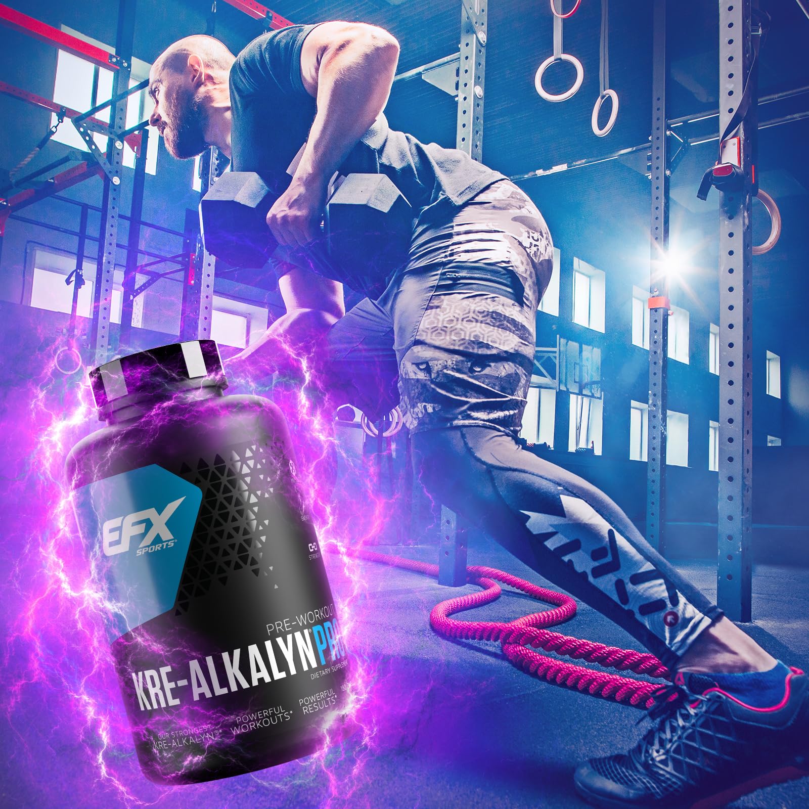 Gym bag scene with Kre-Alkalyn Pro ready for training sessions