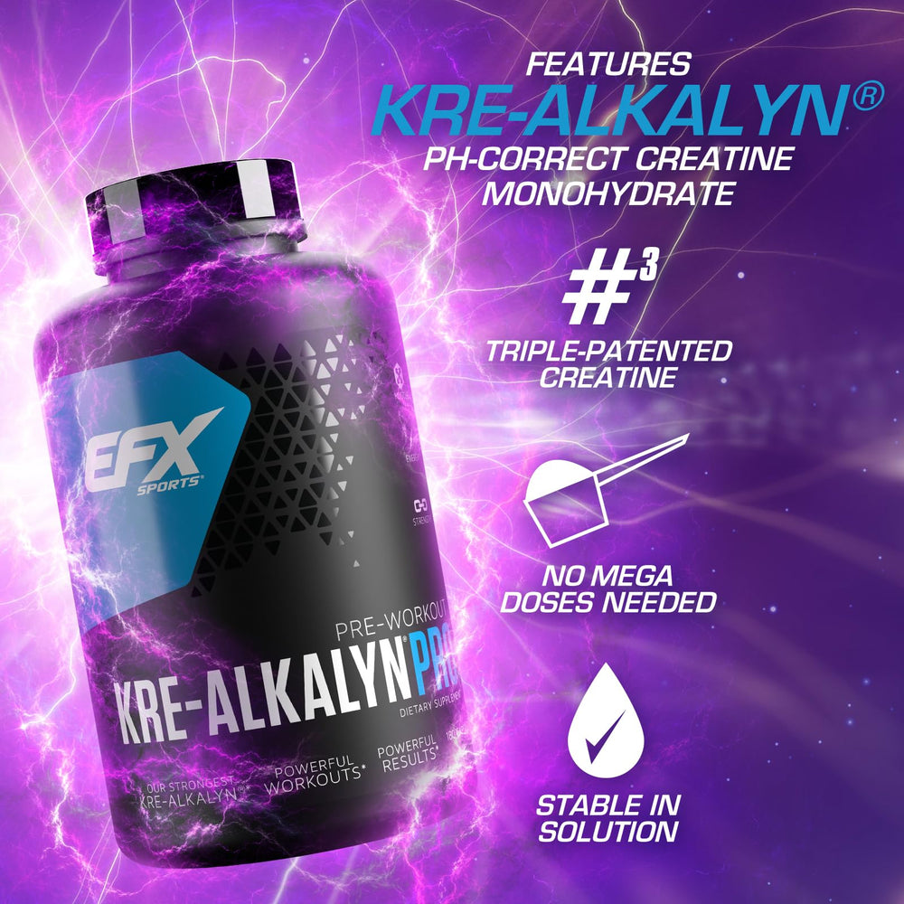 Close-up of Kre-Alkalyn Pro label showing pH-buffered creatine stability