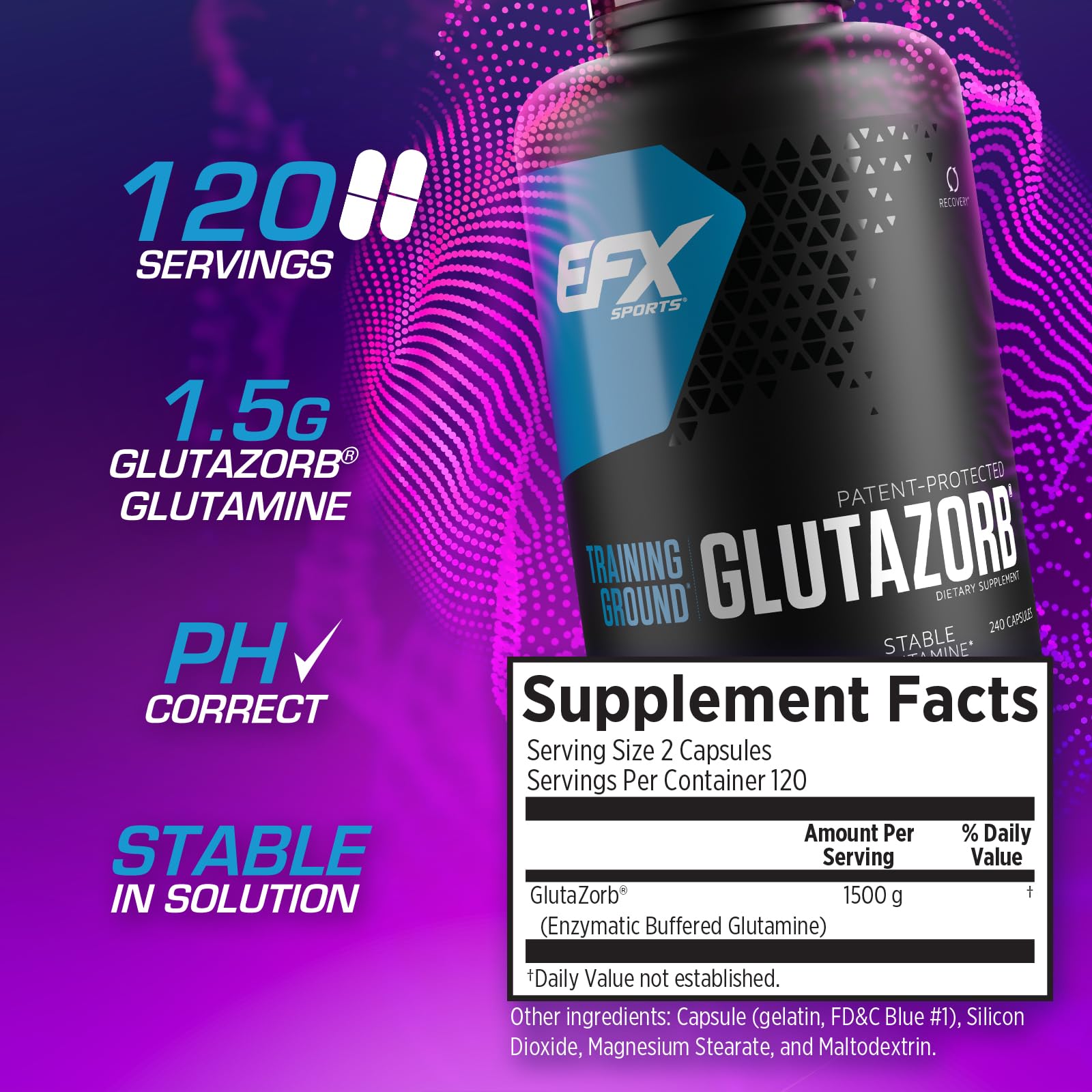 EFX Training Ground Glutazorb caps assembly line conveys triple-quality checks.