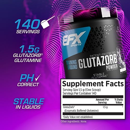EFX Sports Training Ground Glutazorb powder being scooped into a shaker for workouts.