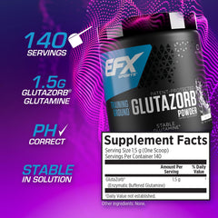EFX Sports Training Ground Glutazorb unflavored powder close-up.