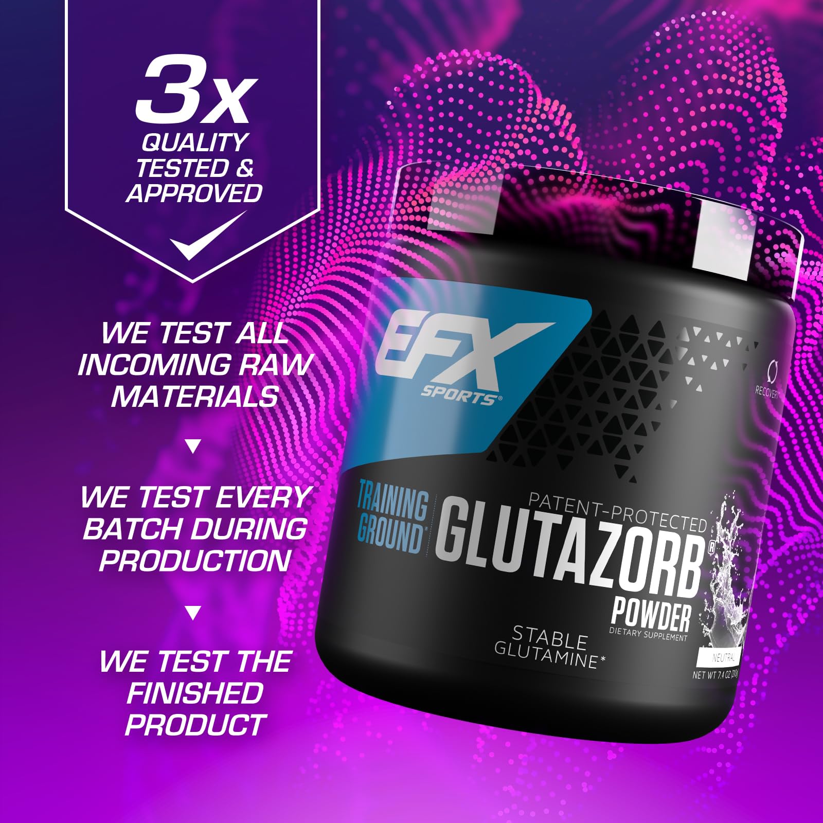 EFX Sports Glutazorb vegan-based glutamine derived from fermentation.