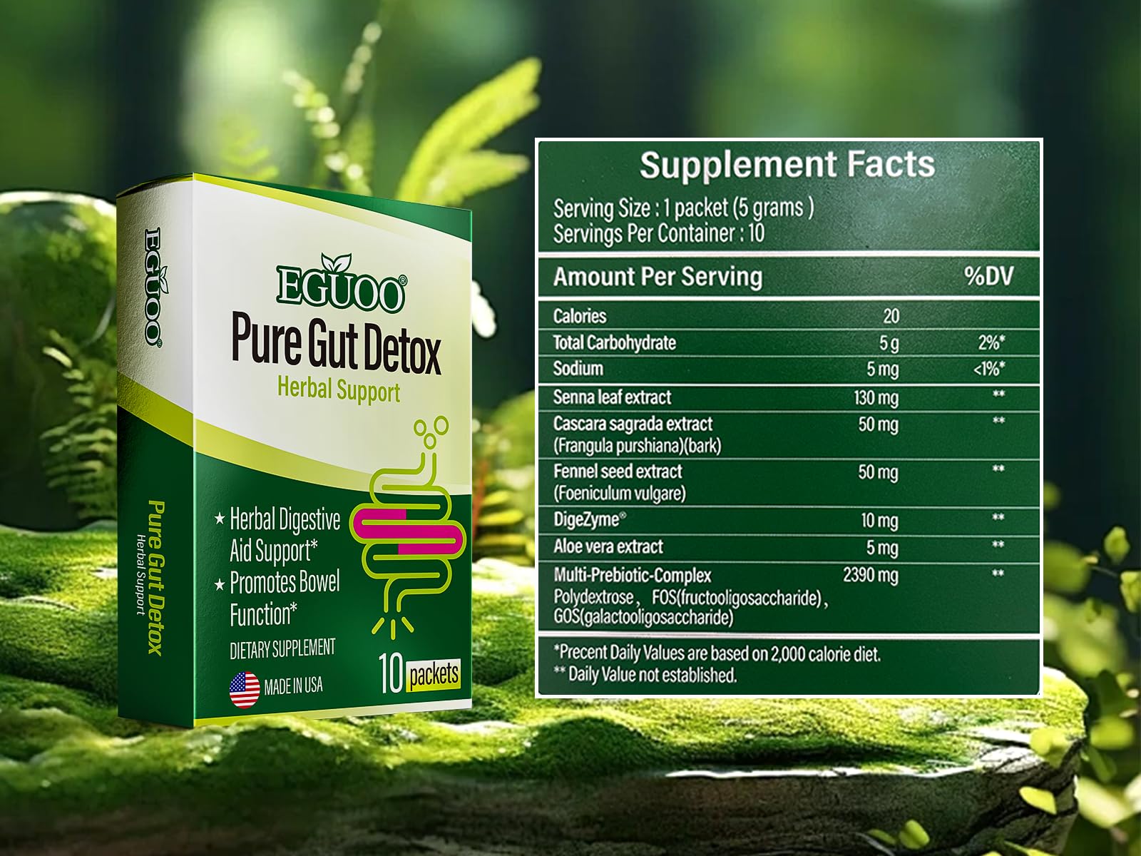 Clean kitchen scene with EGUOO Pure Gut Detox for daily routine