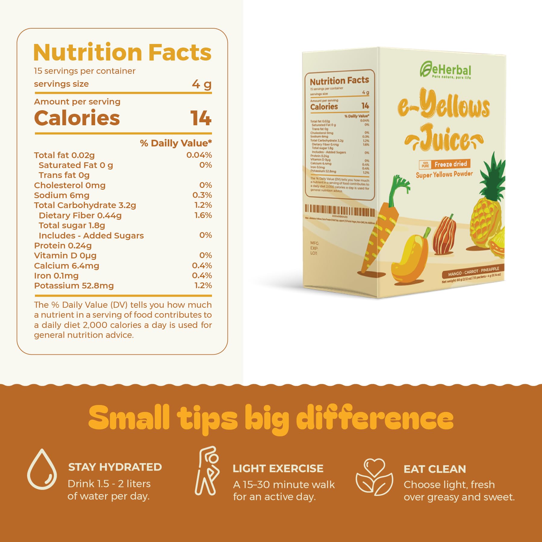 eHerbal superfood sachetes close-up with plant-based ingredients for clean-label wellness
