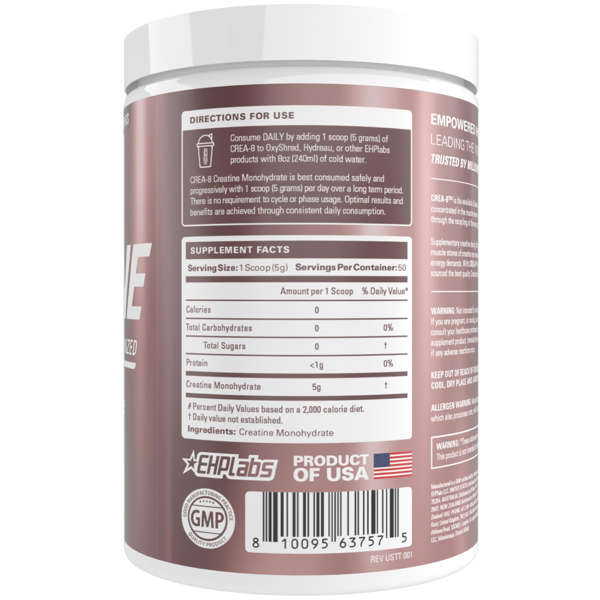 EHP Labs CREA-8 high-quality production with GMP compliant facility.