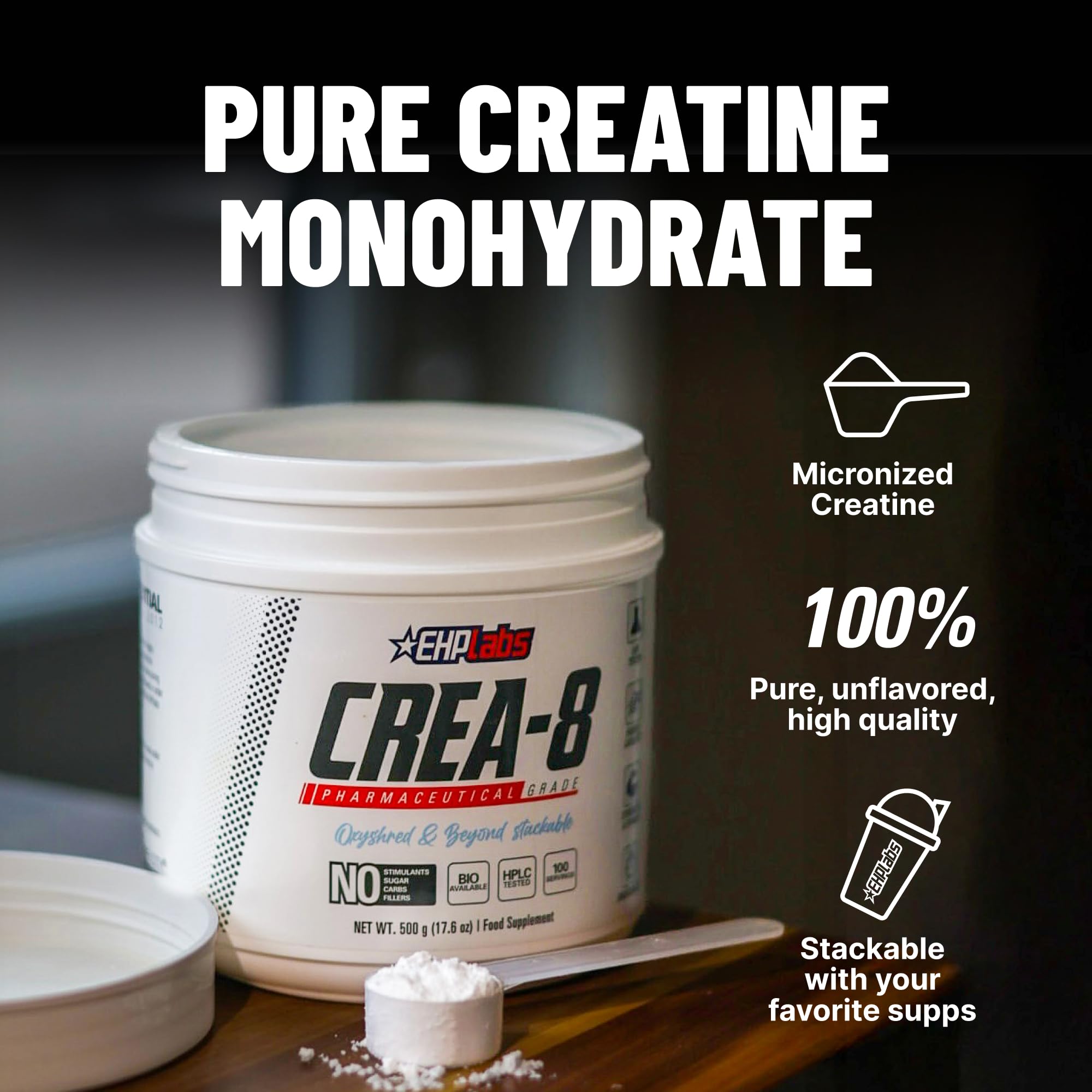 EHP Labs CREA-8 pouring creatine into liquid for quick mix before training