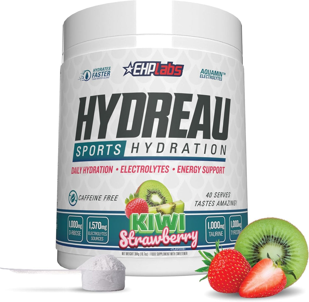 EHP Labs Hydreau kiwi strawberry bottle being poured for quick hydration on the go.