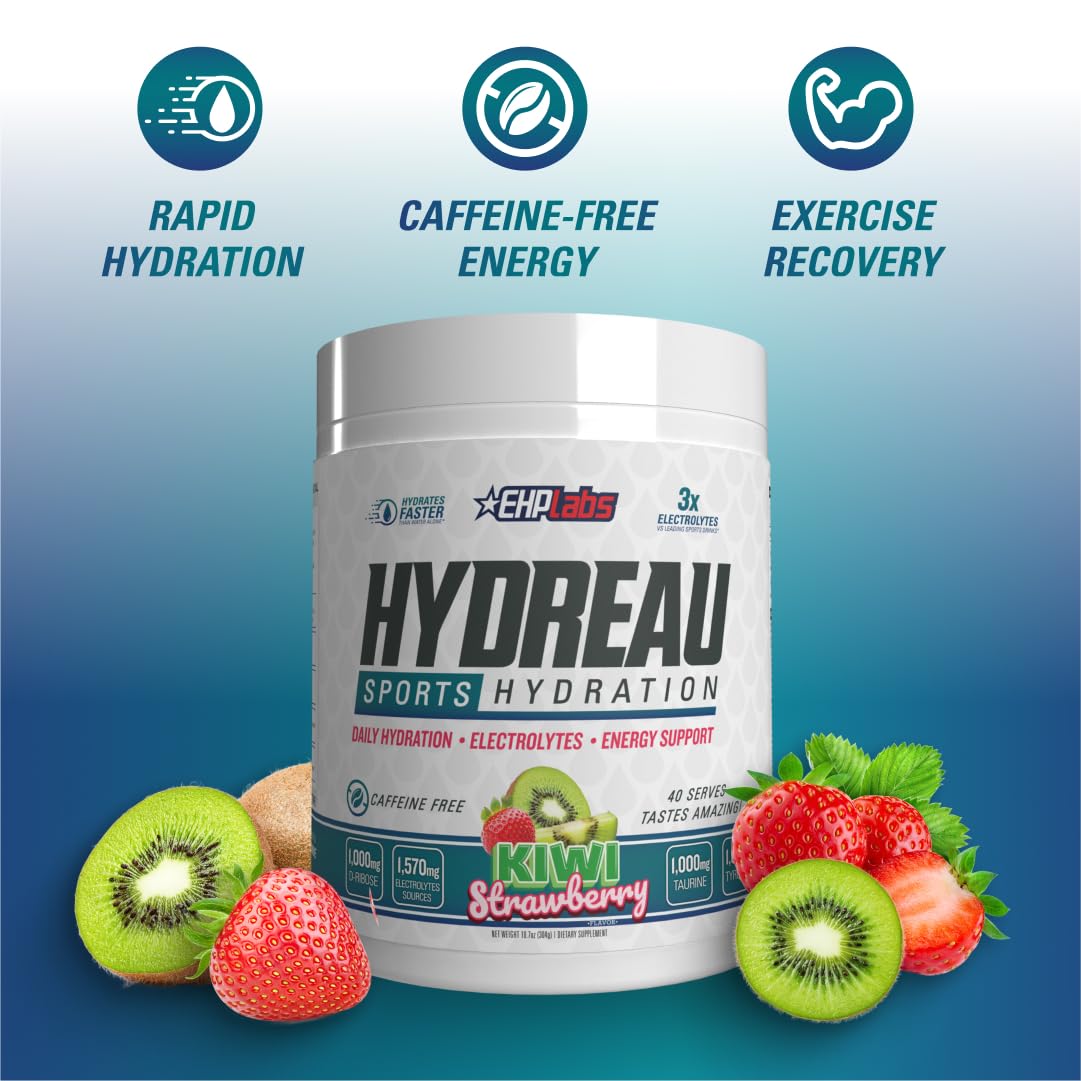 EHP Labs Hydreau scoop dispensing powder into water for fast mix and hydration.