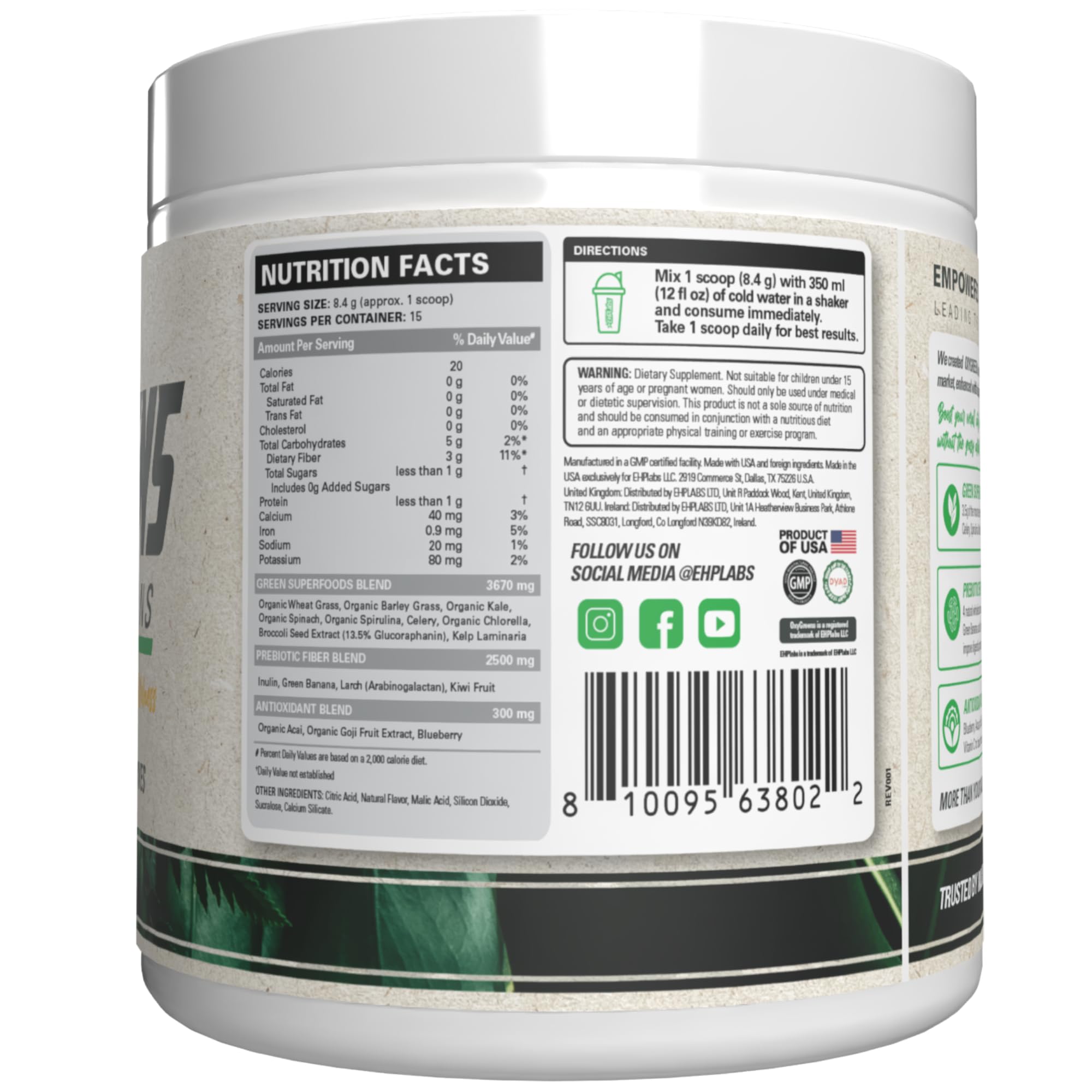OxyGreens easy-mix powder blending into smoothie for a quick greens boost.