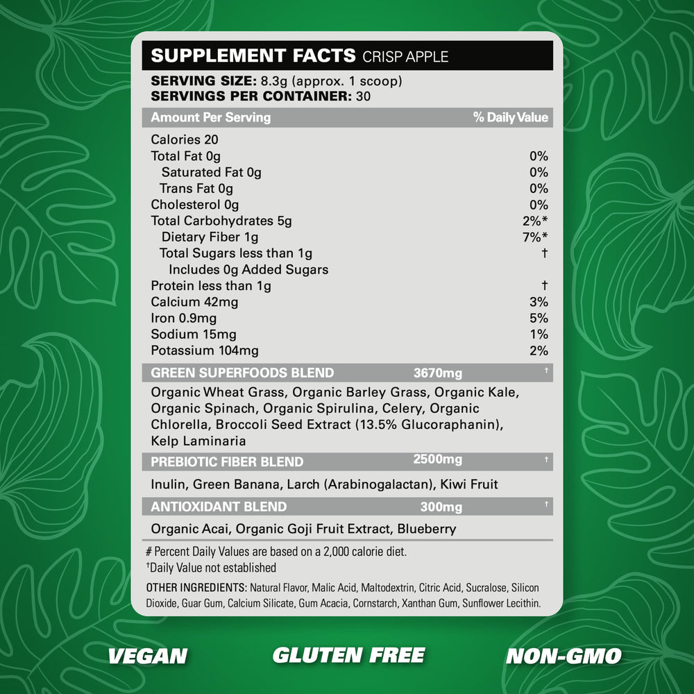 EHP Labs OxyGreens powder close-up emphasizing texture and nutrient density.