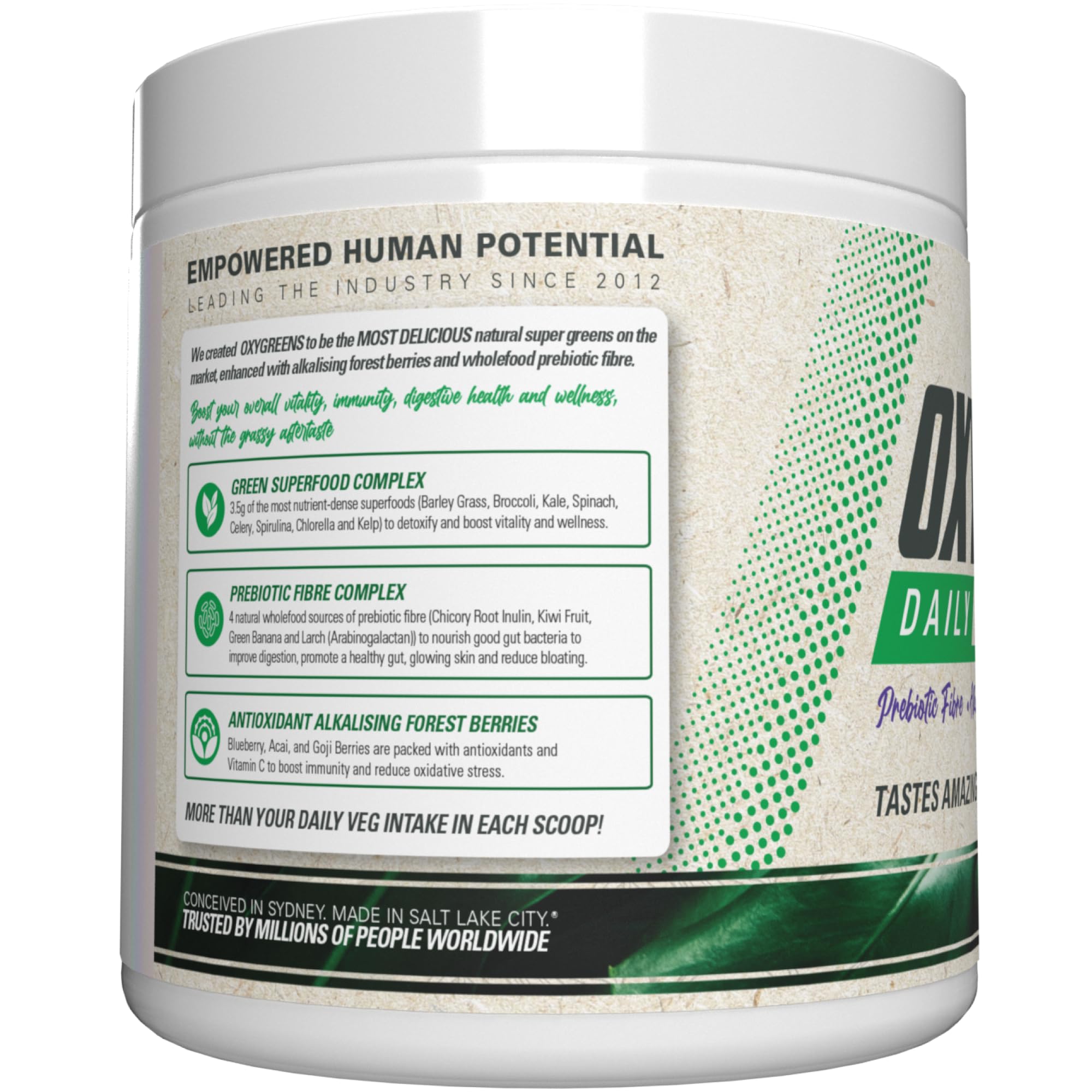 EHP Labs OxyGreens prebiotic-probiotic digestive enzymes, supports gut-friendly routine.