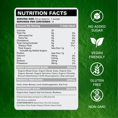 EHP Labs OxyGreens scoop pouring into water, easy mix for on-the-go energy.