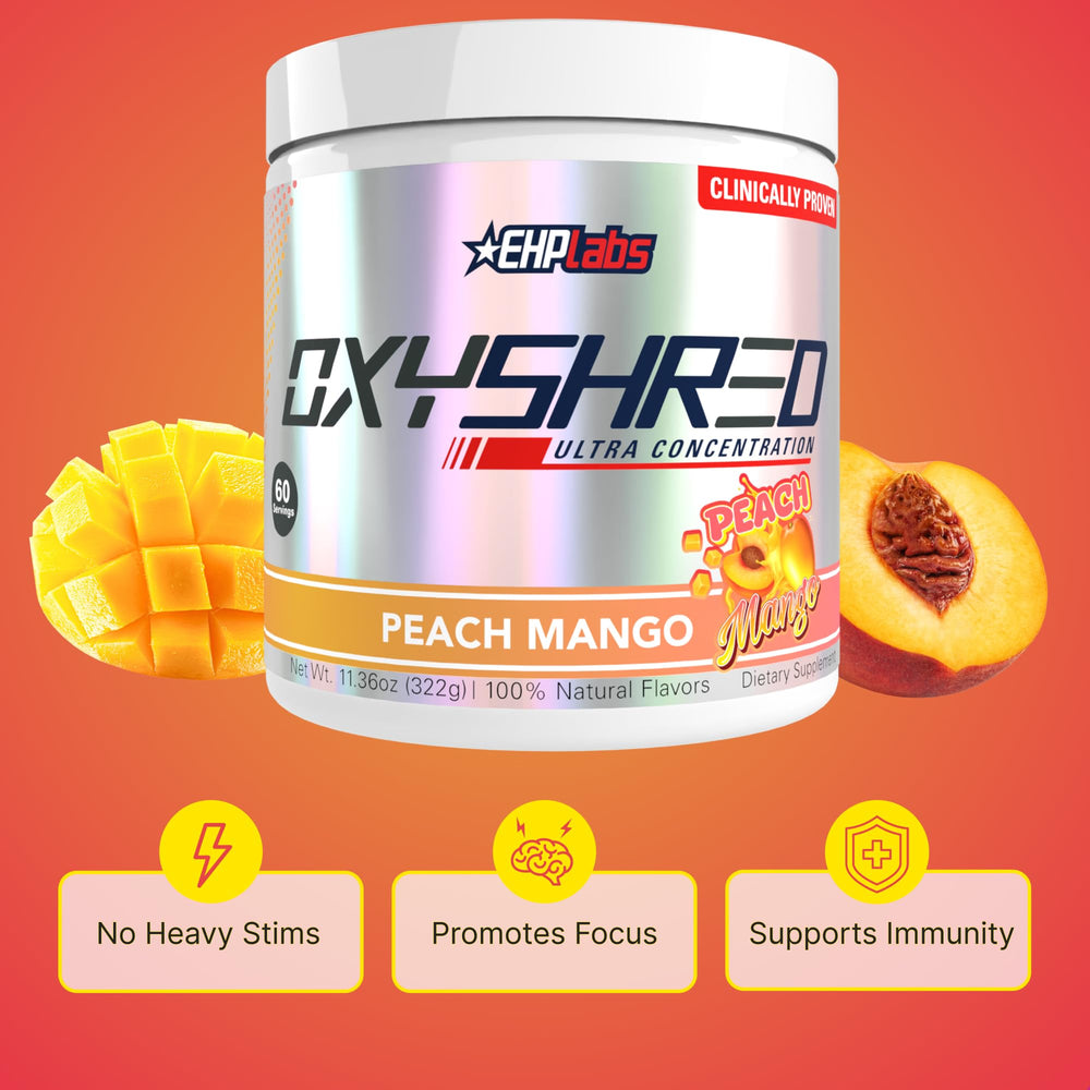 Close-up of OxyShred label highlighting flavor and formula