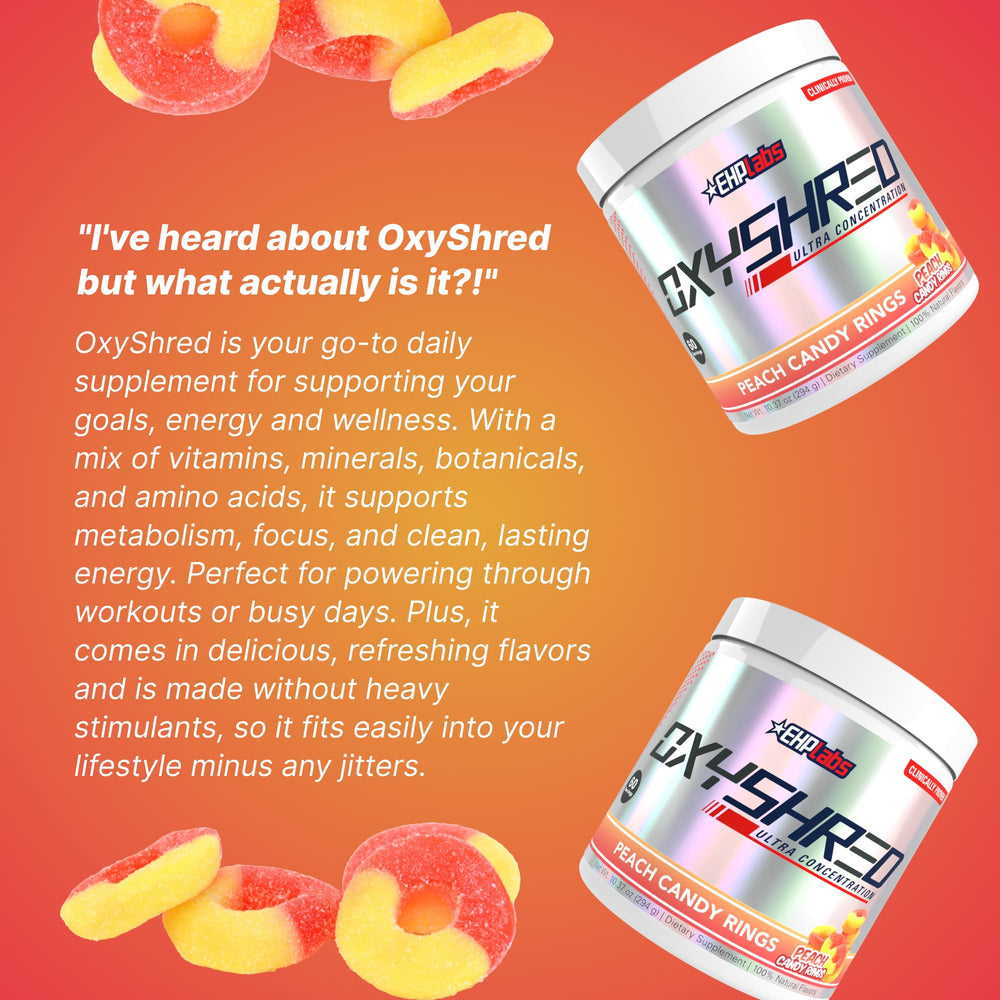 OxyShred Peach Candy Rings powder being mixed in a glass