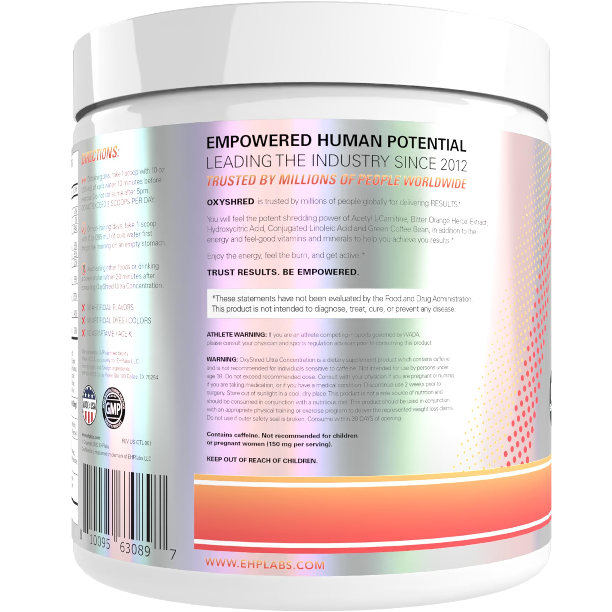 Quality seal and batch information on EHP Labs OxyShred Peach Candy Rings