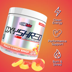 Scoop of EHP Labs OxyShred Peach Candy Rings ready for mixing