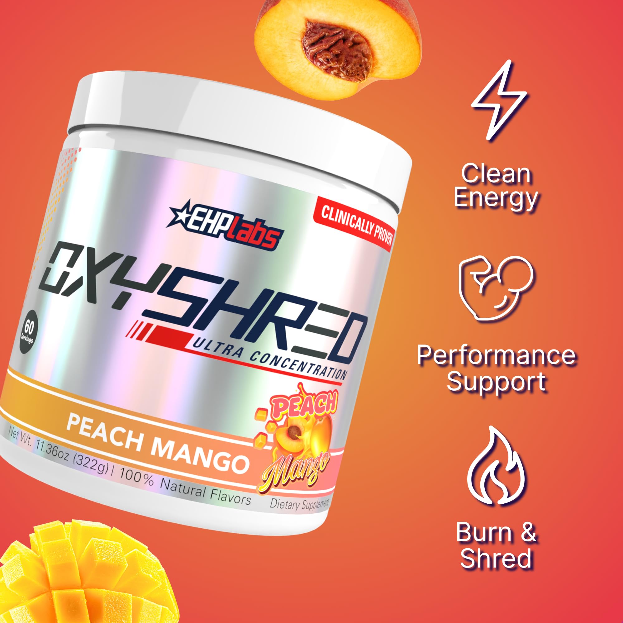 Open Peach Mango OxyShred tub ready to mix with water