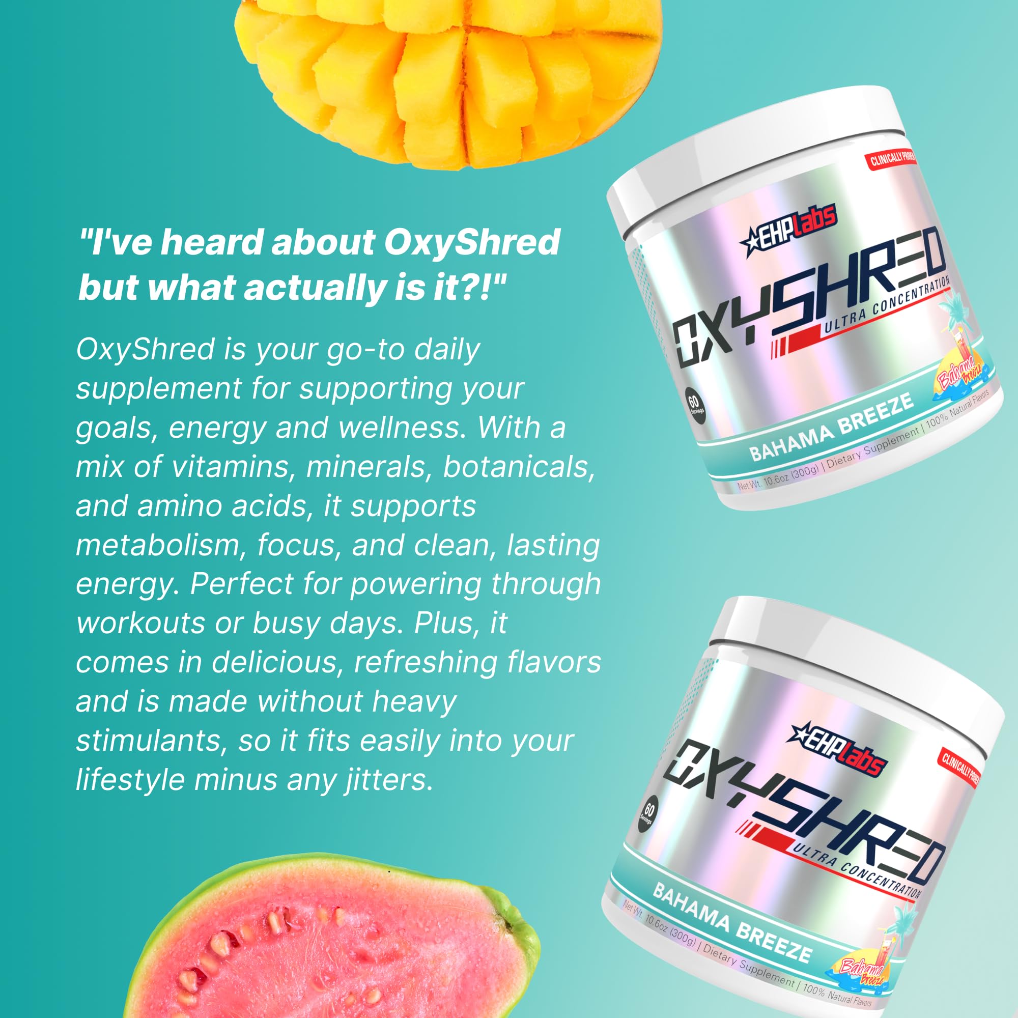 Green coffee bean feature on OxyShred ingredients label for premium blend.