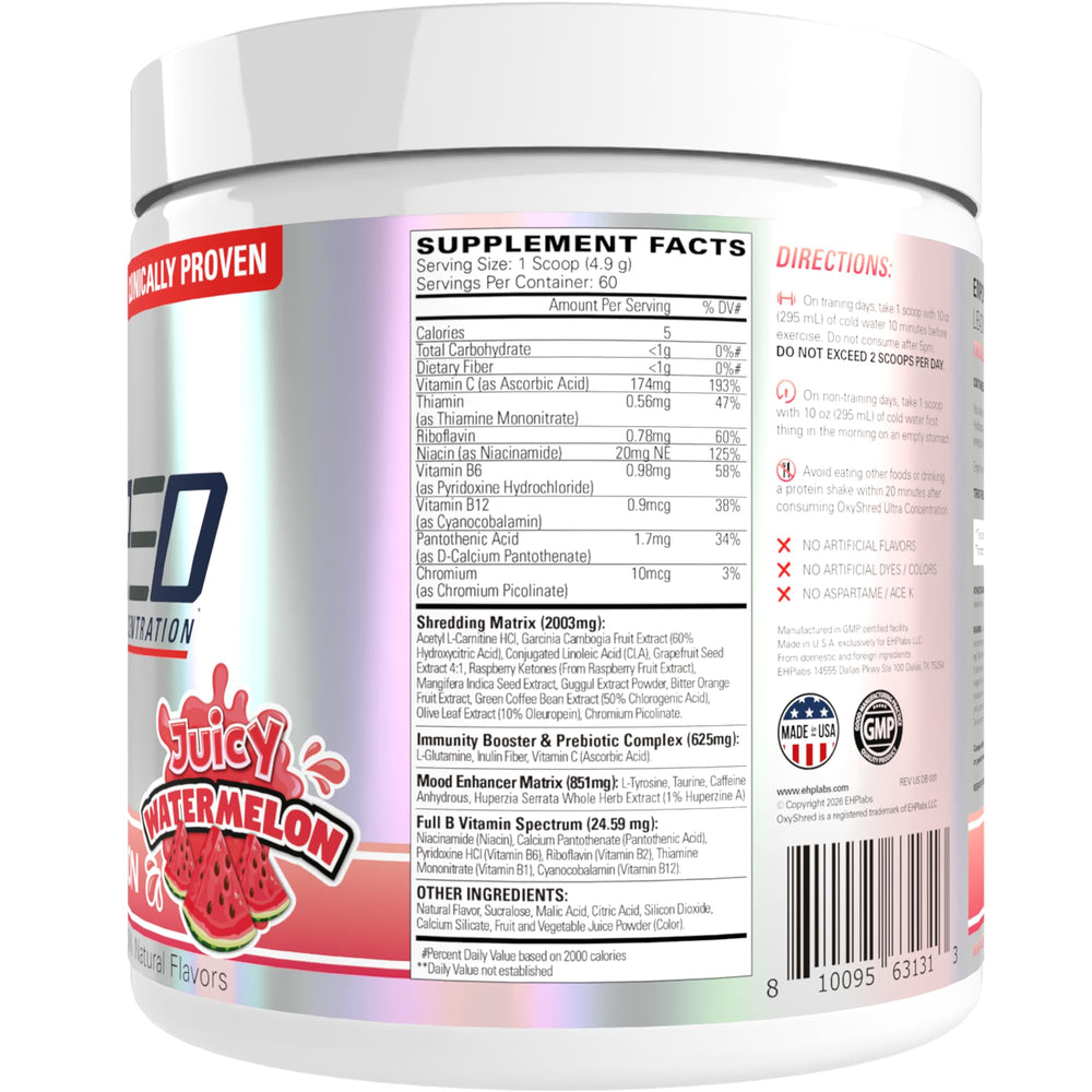 EHP Labs OxyShred bottle and container emphasizing on-the-go energy support.