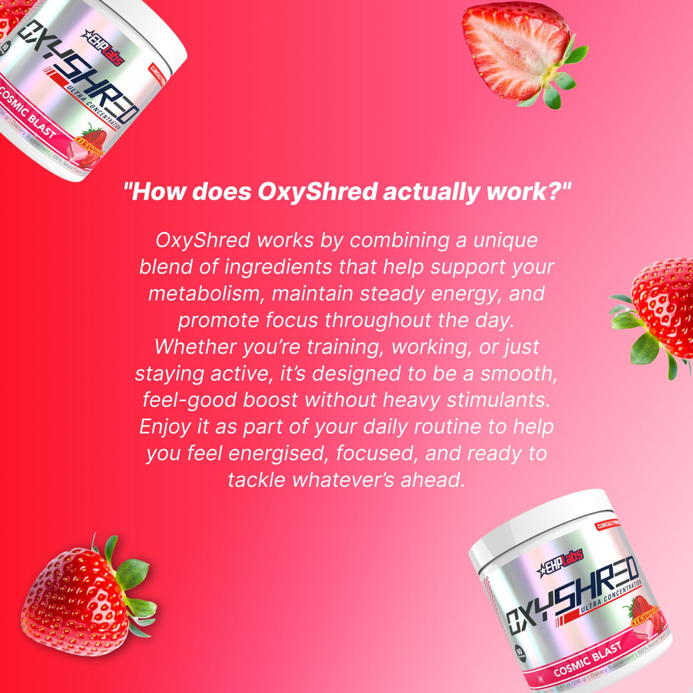 Ingredient panel of OxyShred Cosmic Blast featuring L Glutamine and Acetyl L Carnitine