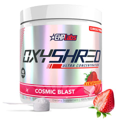 EHP Labs OxyShred Cosmic Blast tub shown for a pre-workout energy boost