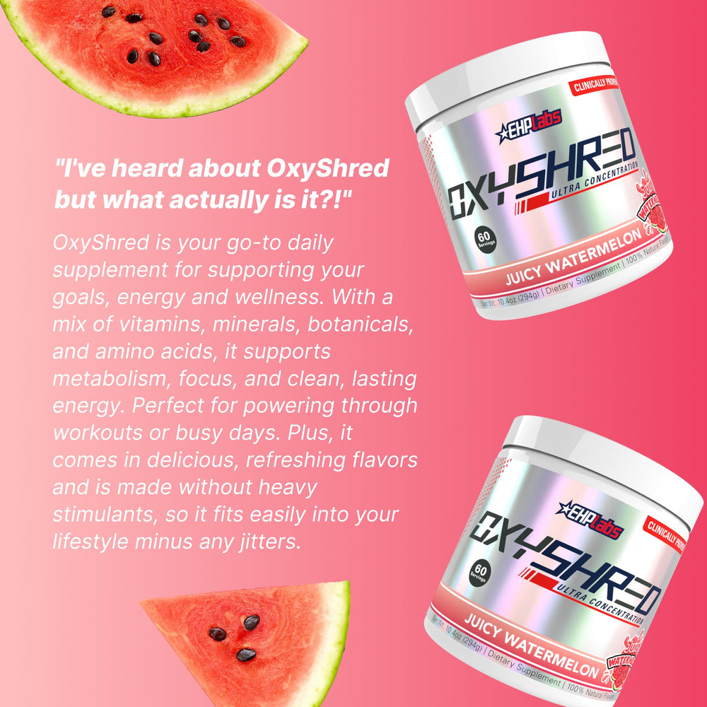 EHP Labs OxyShred ingredients closeup highlights L-Glutamine and Acetyl L-Carnitine.