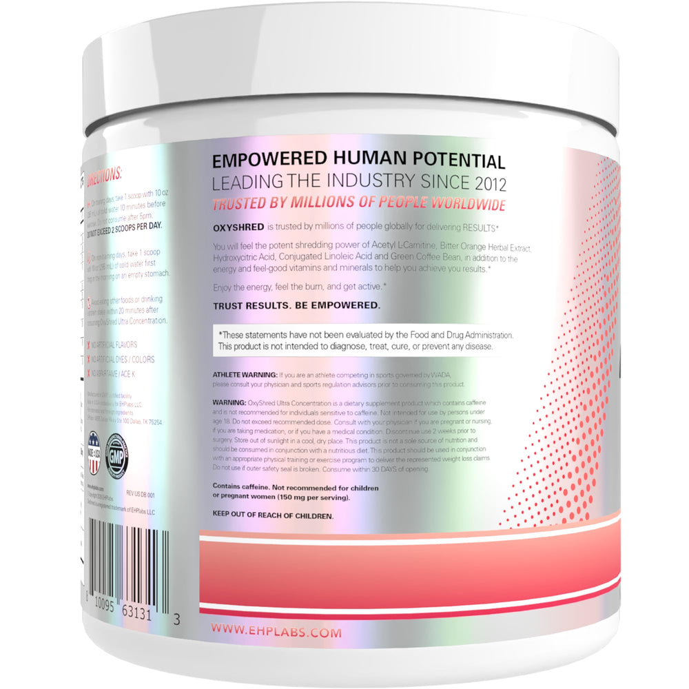EHP Labs OxyShred open tub showing the juicy watermelon flavor.