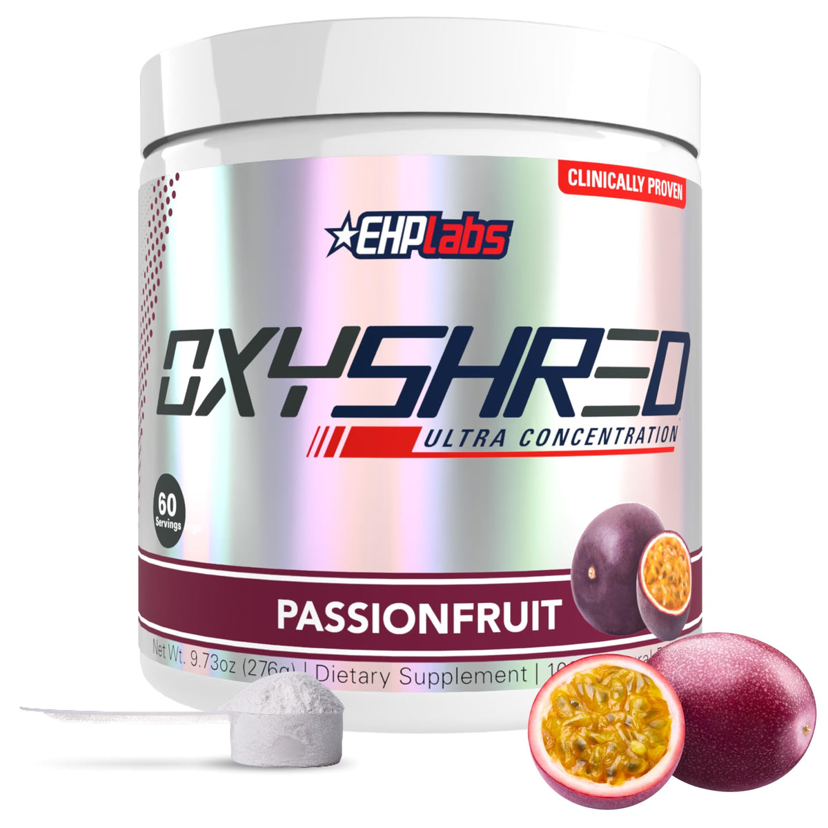 EHP Labs OxyShred Passionfruit bottle ready for pre workout energy lift