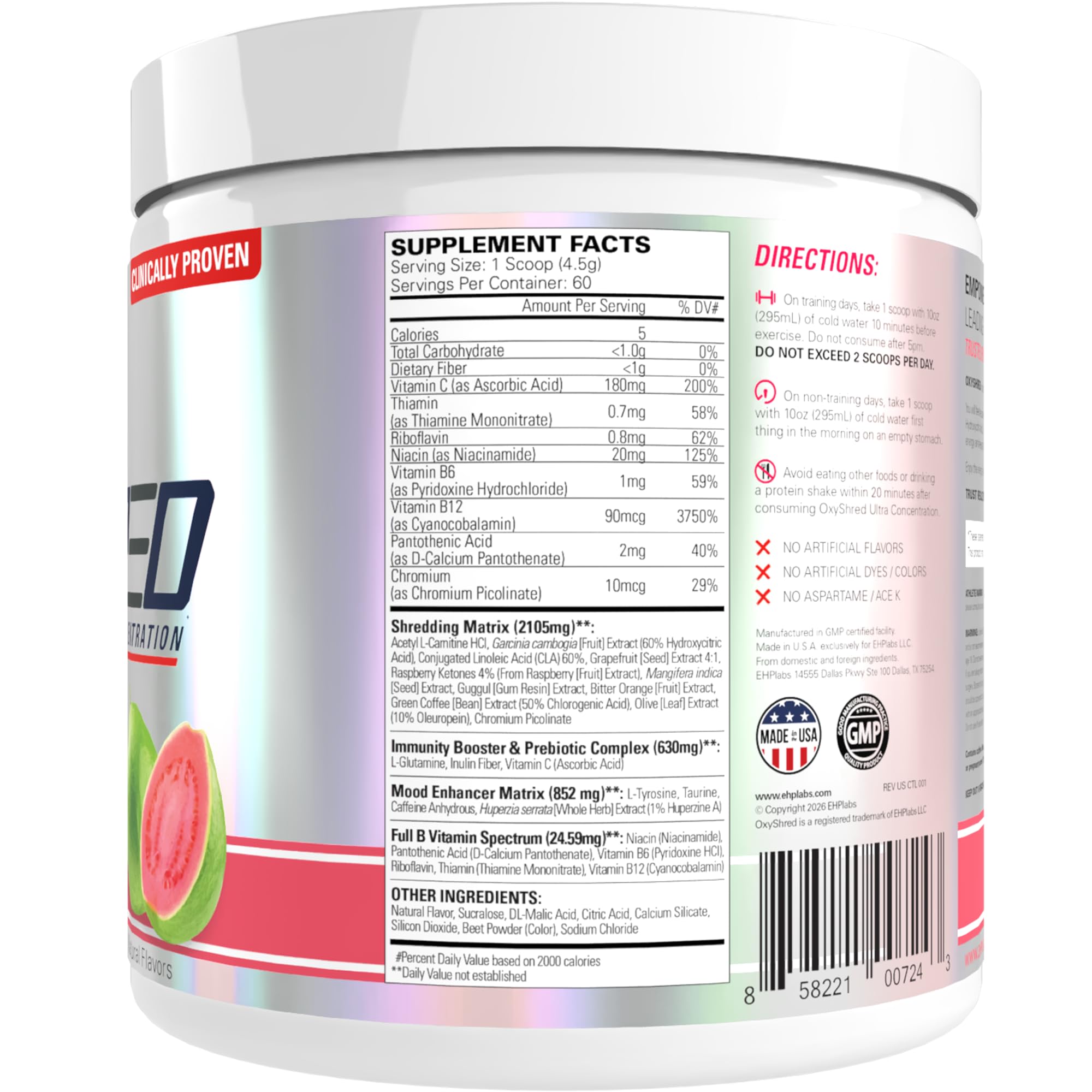 EHP Labs OxyShred Serving 60 image indicates serving counts for planning workouts.