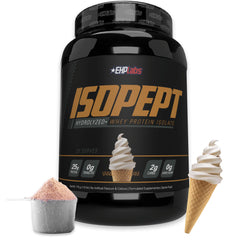 EHPlabs IsoPept hydrolyzed whey bottle with vanilla ice-cream flavor for post-workout fueling.