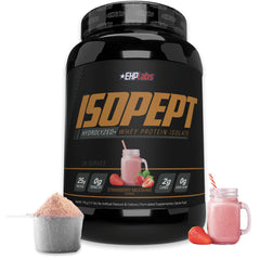 EHPlabs IsoPept whey protein bottle highlights fast-absorbing post-workout fuel.