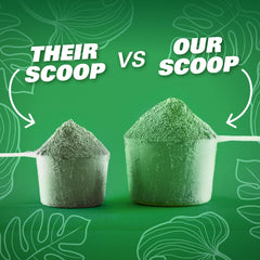 Powder pours into a glass, ready for a green smoothie with OxyGreens.