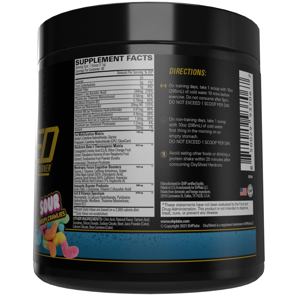 EHP Labs OxyShred Hardcore lab results badge emphasizing quality testing