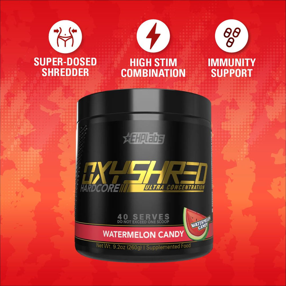EHP Labs OxyShred Hardcore scoop in cap for easy serving.