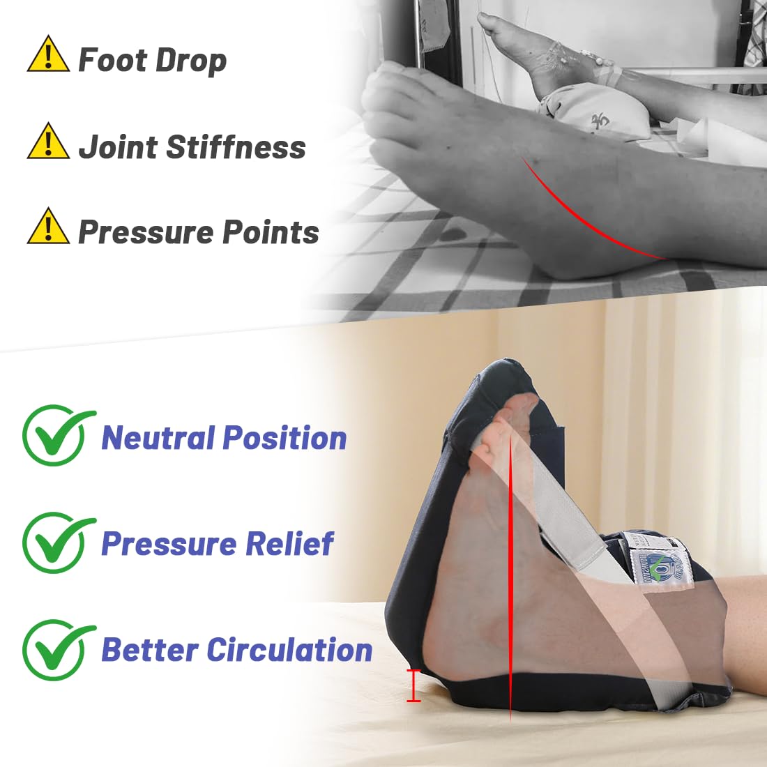 EHUELDER foot drop heel protector adjustable-straps delivers snug, blood-flow-friendly fit