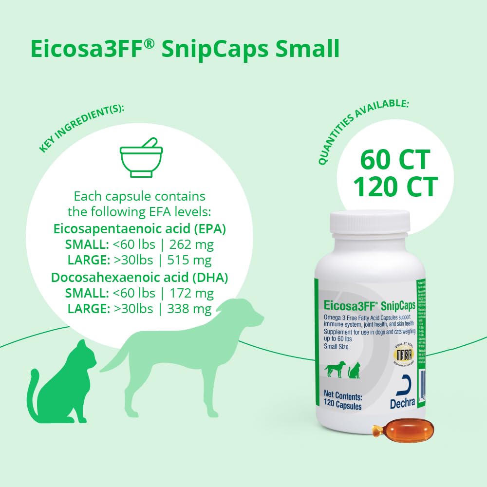 Eicosa3FF SnipCaps whole or tip-cut capsules simplify feeding for pets.