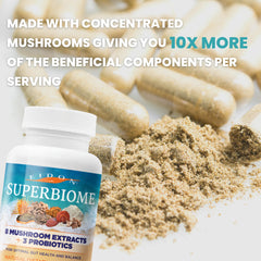 Eidon SuperBiome capsules closeup highlighting the easy two-capsule daily dose.