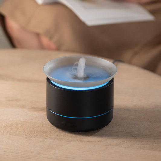 Eiifiter 200ml tabletop fountain with atomizing mist for calming desk ambiance.