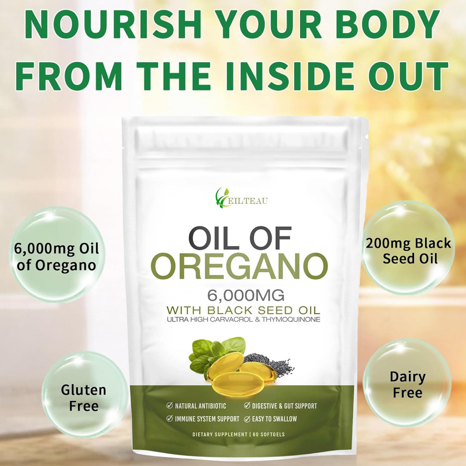 EILTEAU oregano oil capsules offer convenient daily immune support.