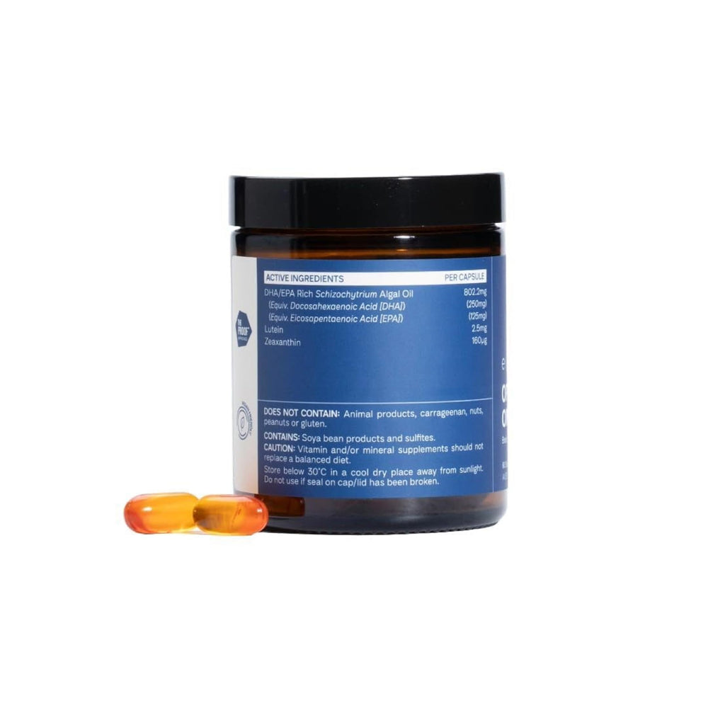 eimele Optimal Omega+ capsules closeup with smooth softgel and sustainable sourcing.